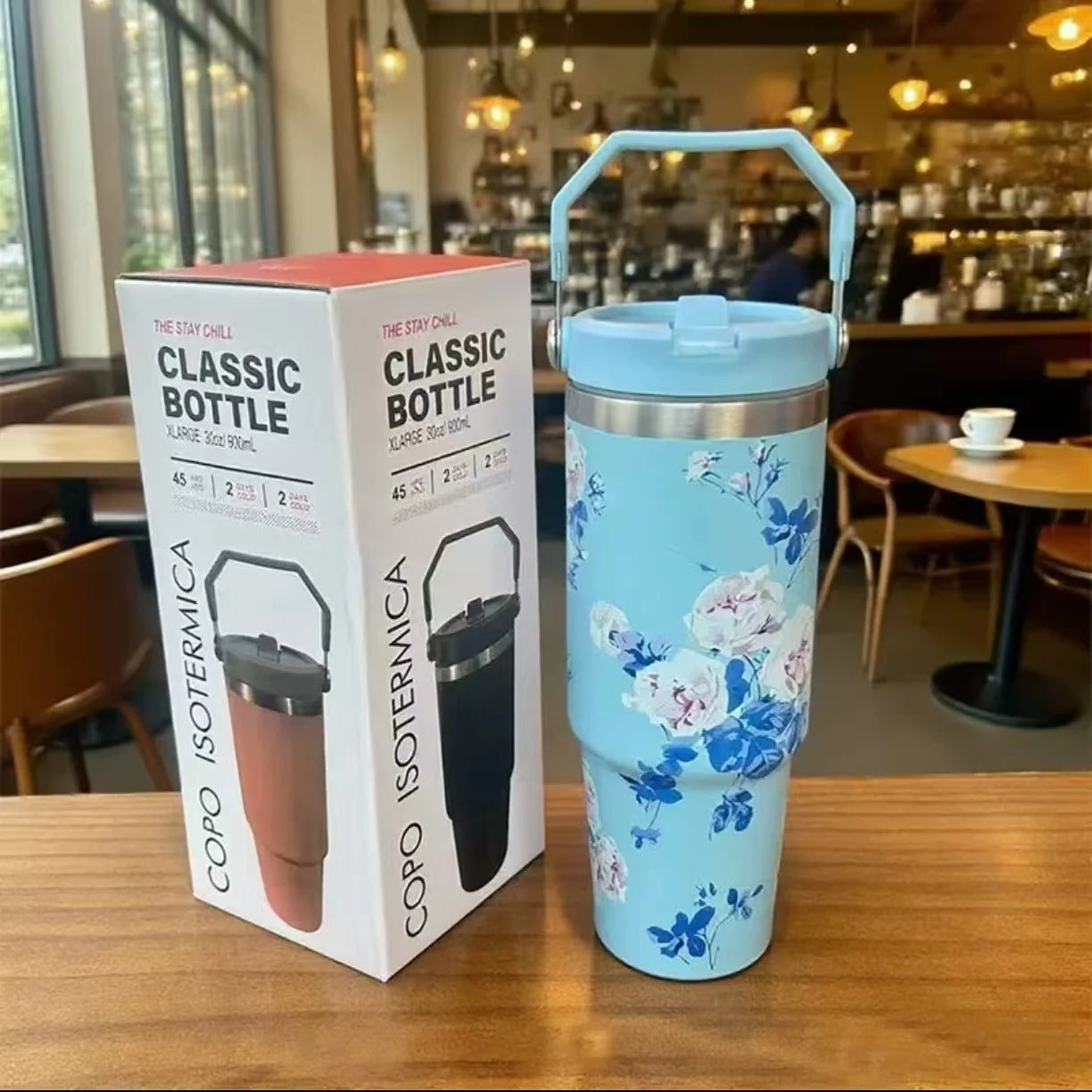 Sports Season Colorful 304 Stainless Steel Insulated Cold & Heat Retention Vacuum Cup 30oz, Handheld Car Cup 30o