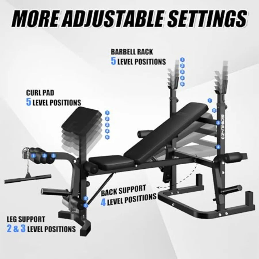 900LBS Weight Bench Set with Leg Extension, 9 in 1 Workout Press with Preacher Curl Pad and LAT Pulldown, Strength Training Bench for Home Gym