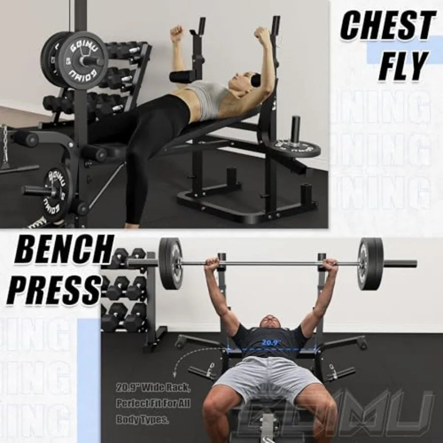 900LBS Weight Bench Set with Leg Extension, 9 in 1 Workout Press with Preacher Curl Pad and LAT Pulldown, Strength Training Bench for Home Gym