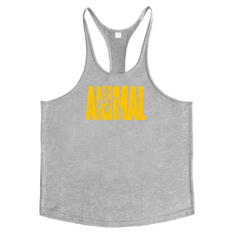 Running Vests Mens ANIMAL Letters Printed Gym Stringer Tank Tops Cotton Bodybuilding Sleeveless Singlets Muscle Fitness Clothing