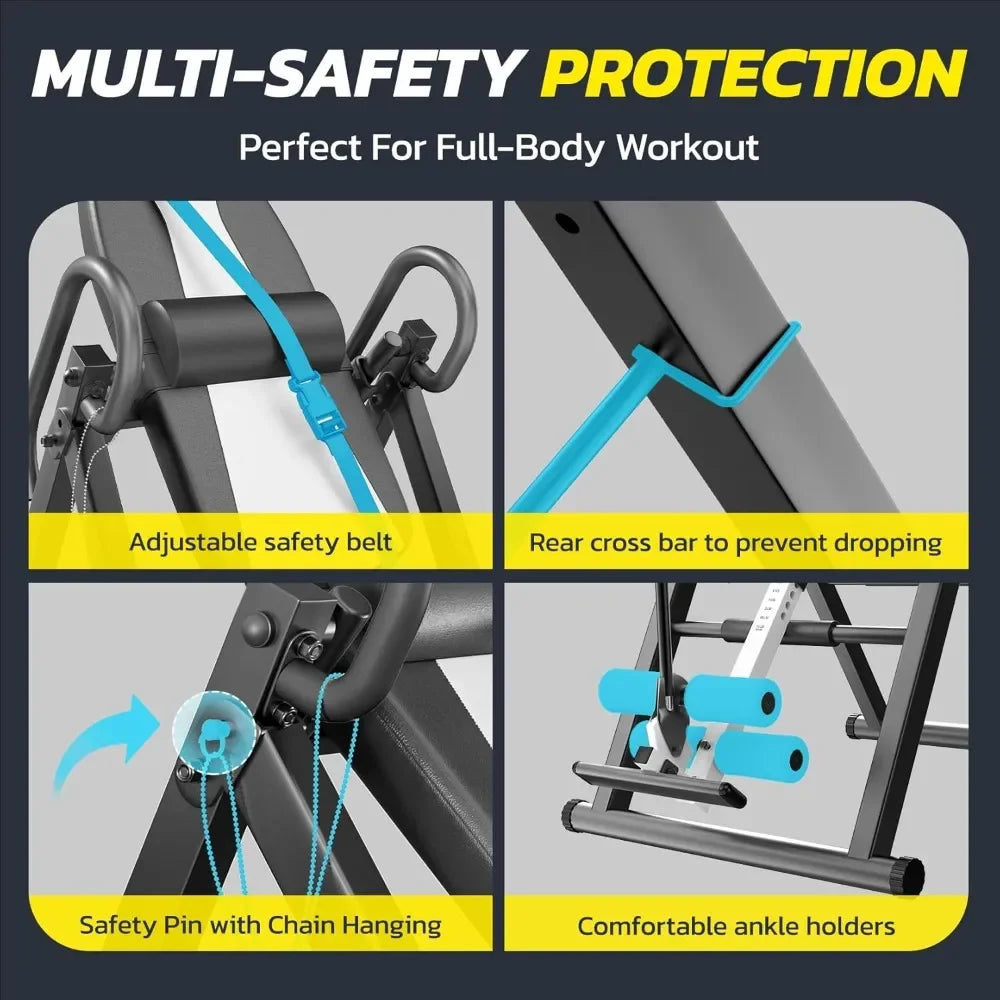 YOLEO Gravity Heavy Duty Inversion Table with Headrest & Adjustable Protective Belt Back Stretcher Machine for Pain Relief Thera