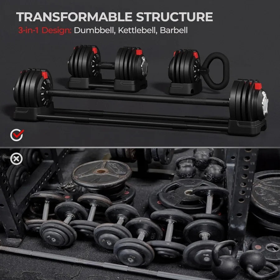 Adjustable Dumbbell Set Free Weight Dumbbells 52.5lbs Fast Adjust Dumbbells Dumbbell Weight Set, with Tray for Men/Women Strengt
