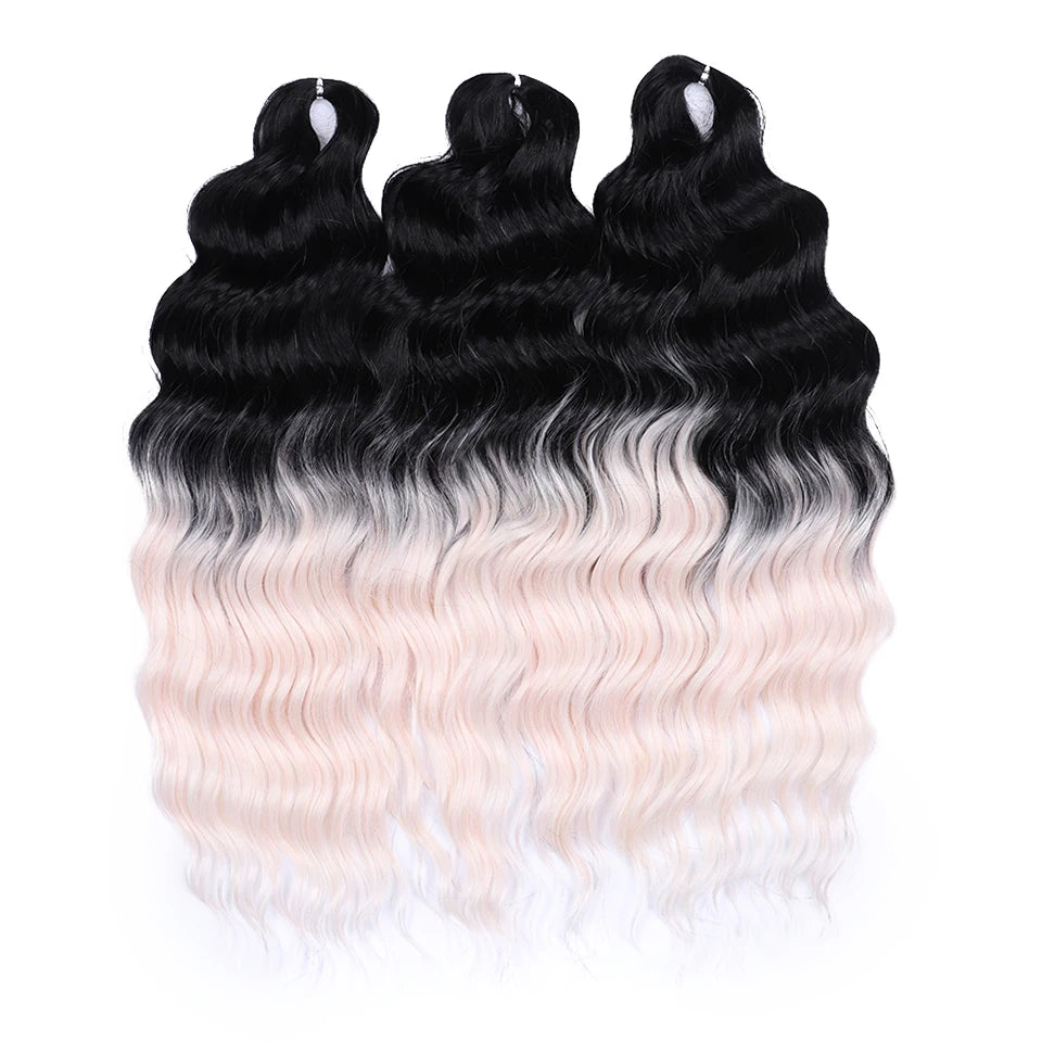 FASHION IDOL 24" 3pcs Deep Wave Curl Hair Synthetic Water Wave Braiding Hair Extensions Ombre Rainbow color Twist Crochet Hair