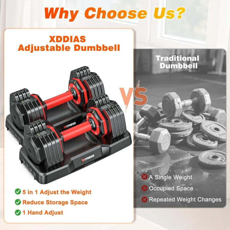 XDDIAS Adjustable Dumbbell Set of 2 with Fast Adjust Weights for Home Gym 25/55/80LB Capacity 5/10/16 in 1 Free Weights Dumbbel