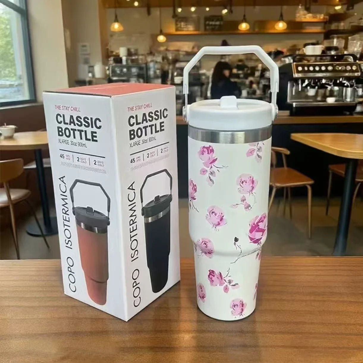 Sports Season Colorful 304 Stainless Steel Insulated Cold & Heat Retention Vacuum Cup 30oz, Handheld Car Cup 30o