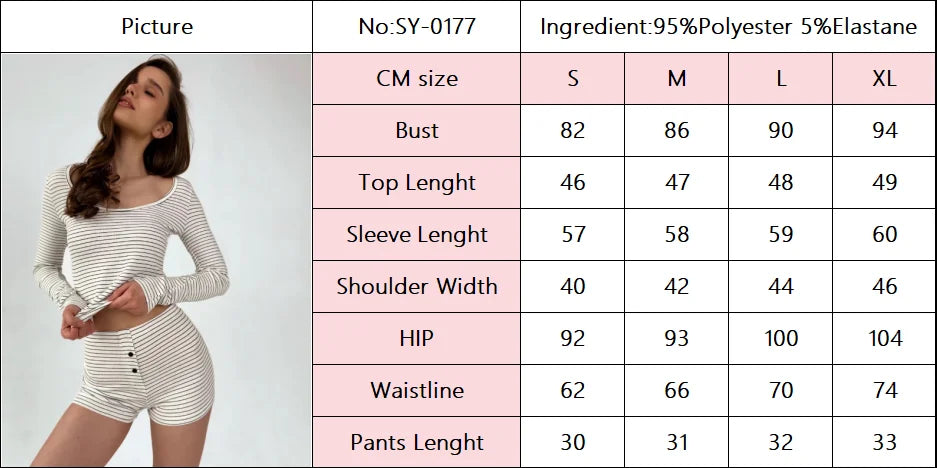 Women's Pajamas Fashion Simple Style Striped Lightweight Long Sleeve Shorts Two Piece Set Comfortable Knitted Homewear