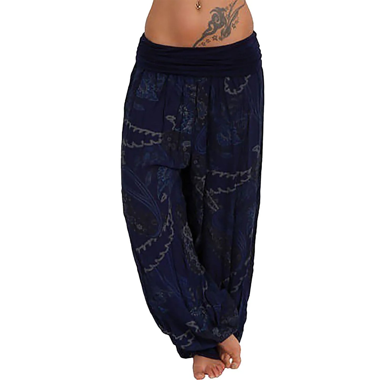 Women's Fashion Lightweight Loose Ethnic Style Pleated Trousers Casual Soft and Comfortable Printed Yoga Pants