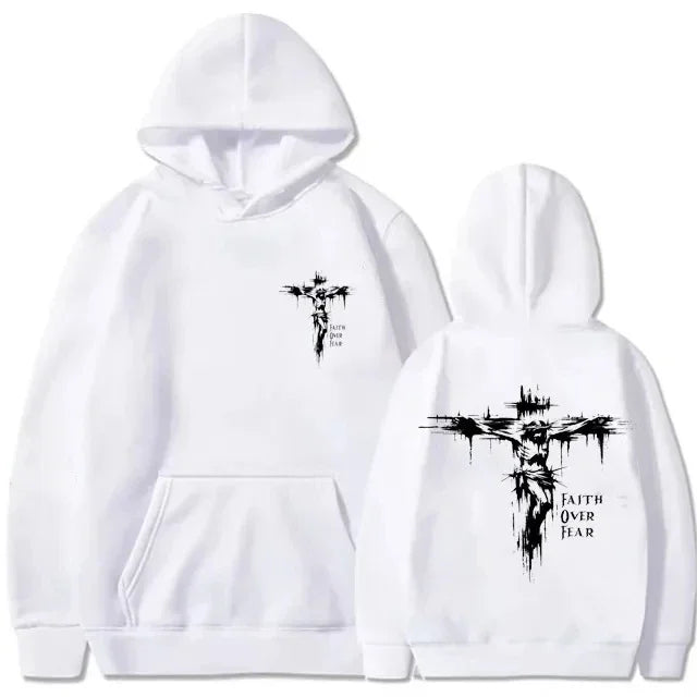 Men's hoodie with religious cross and motivational text prints pullover style autumn fashion hooded hoodie casual hoodie unisex