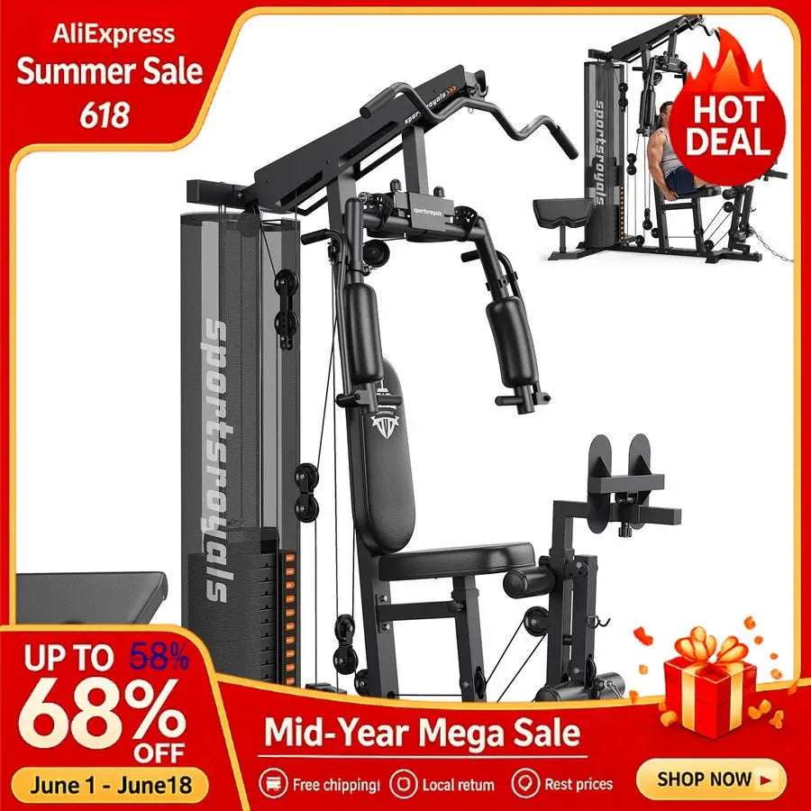 Home Gym Equipment, 150LBS Weight Stack, Full Body Workout Machine with Pulley System for Strength Training , Custom