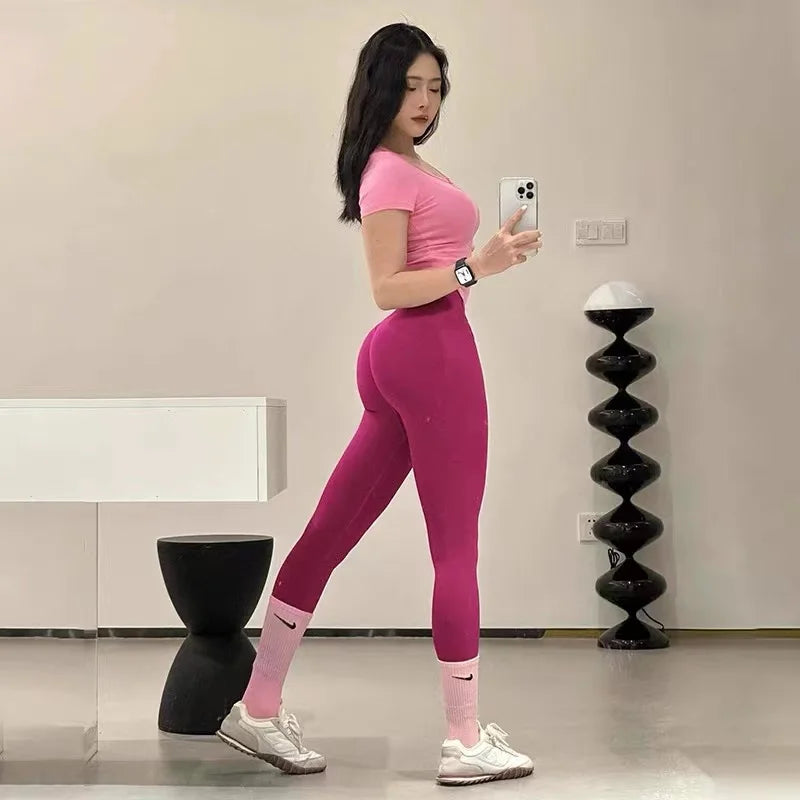 Seamless High Waisted Leggings Sport Through Yoga Hip Lifting Gym Running Quick Dry Pants Scrunch Butt Pants