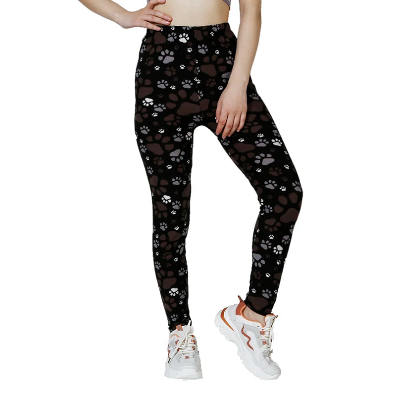 PD43 European and American Casual High Elastic Bottom Pants with Printed Small Feet and Claw Printed Pants for External Wear