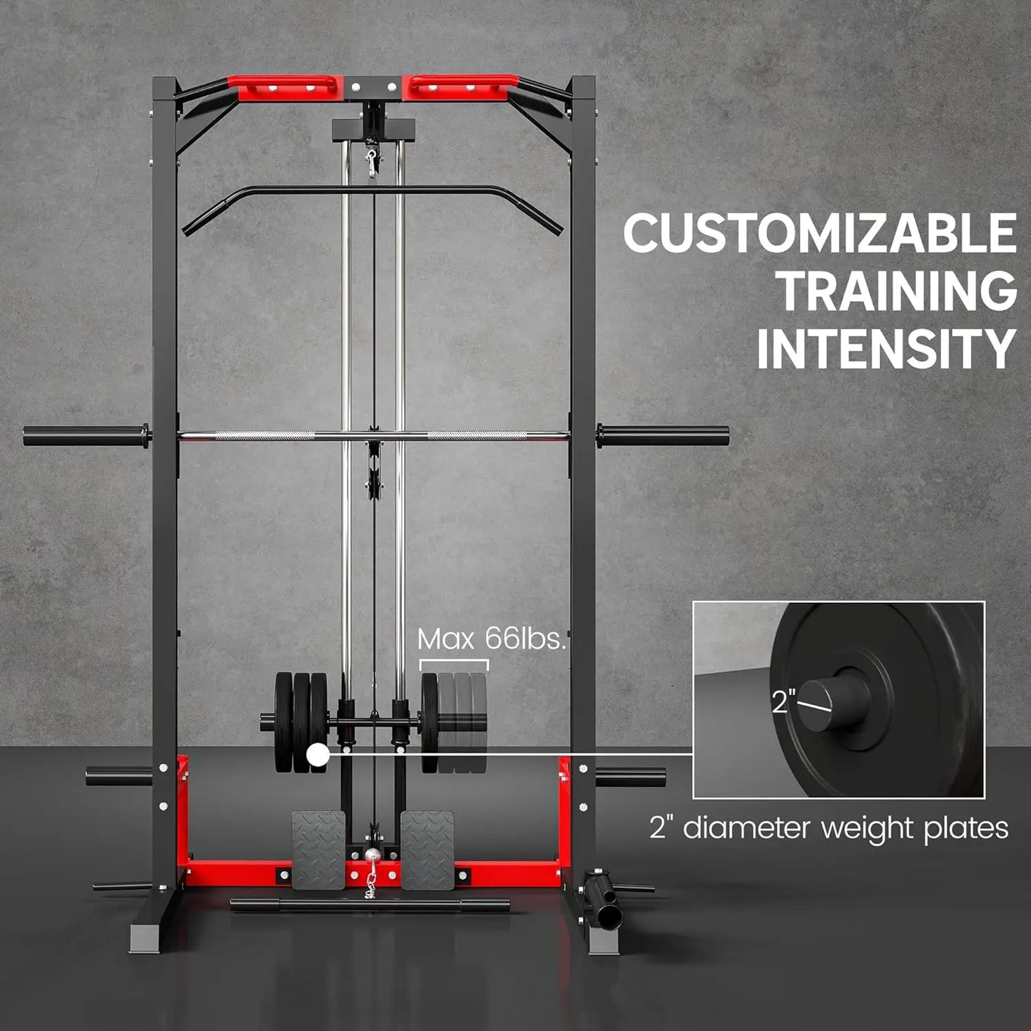 Power Cage Smith Machine, Multi-Function Power Rack with Pull Up Bar, LAT Pull Down System and Squat Rack, Barbell Bar,, Custom