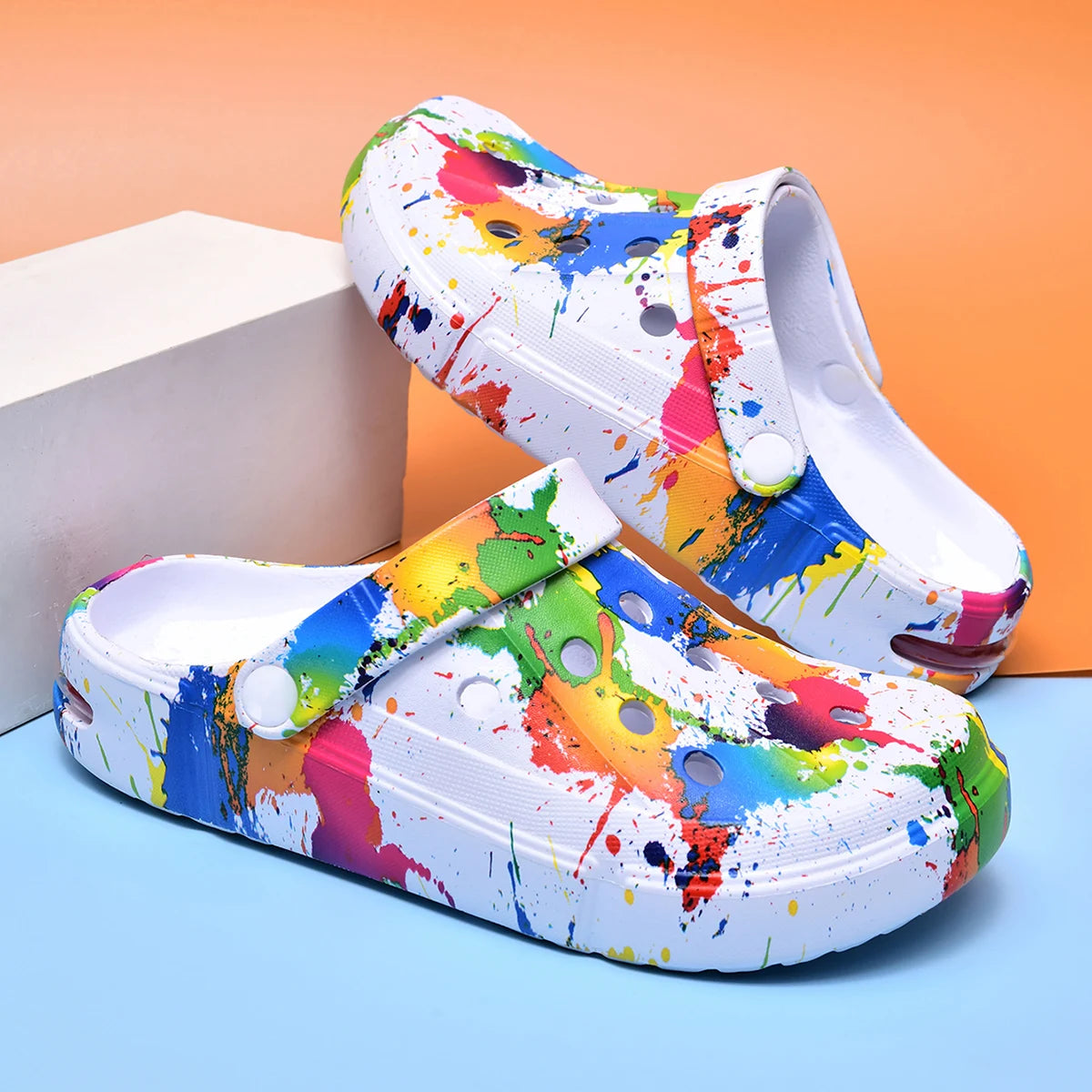 Couple Style Men's and Women's Clogs Sandals Slippers Inkjet Pattern Air Cushion Breathable Beach Sandals Outdoor Thick-Soled Mu