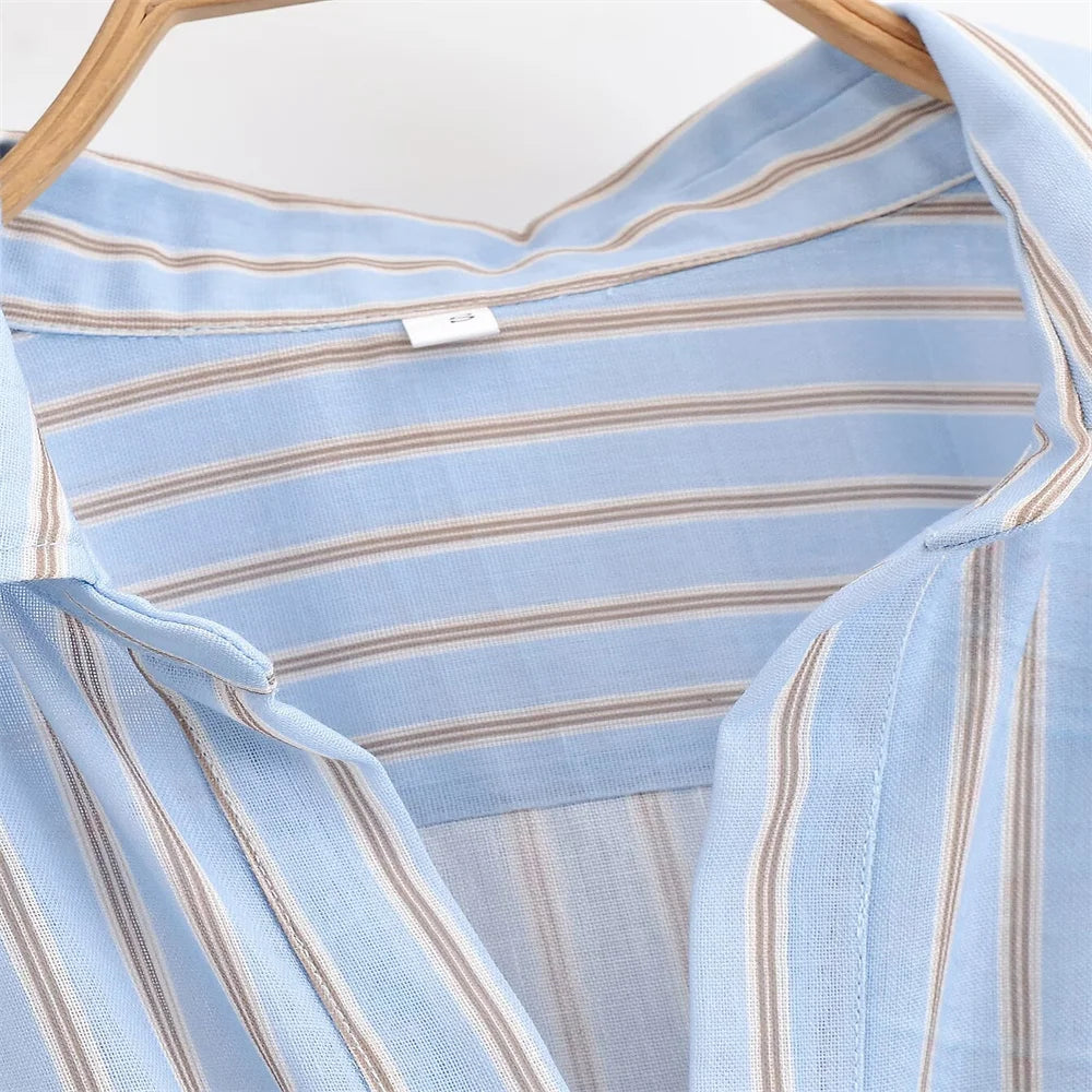 New women's clothing European and American style fashionable simple casual striped double breasted dress
