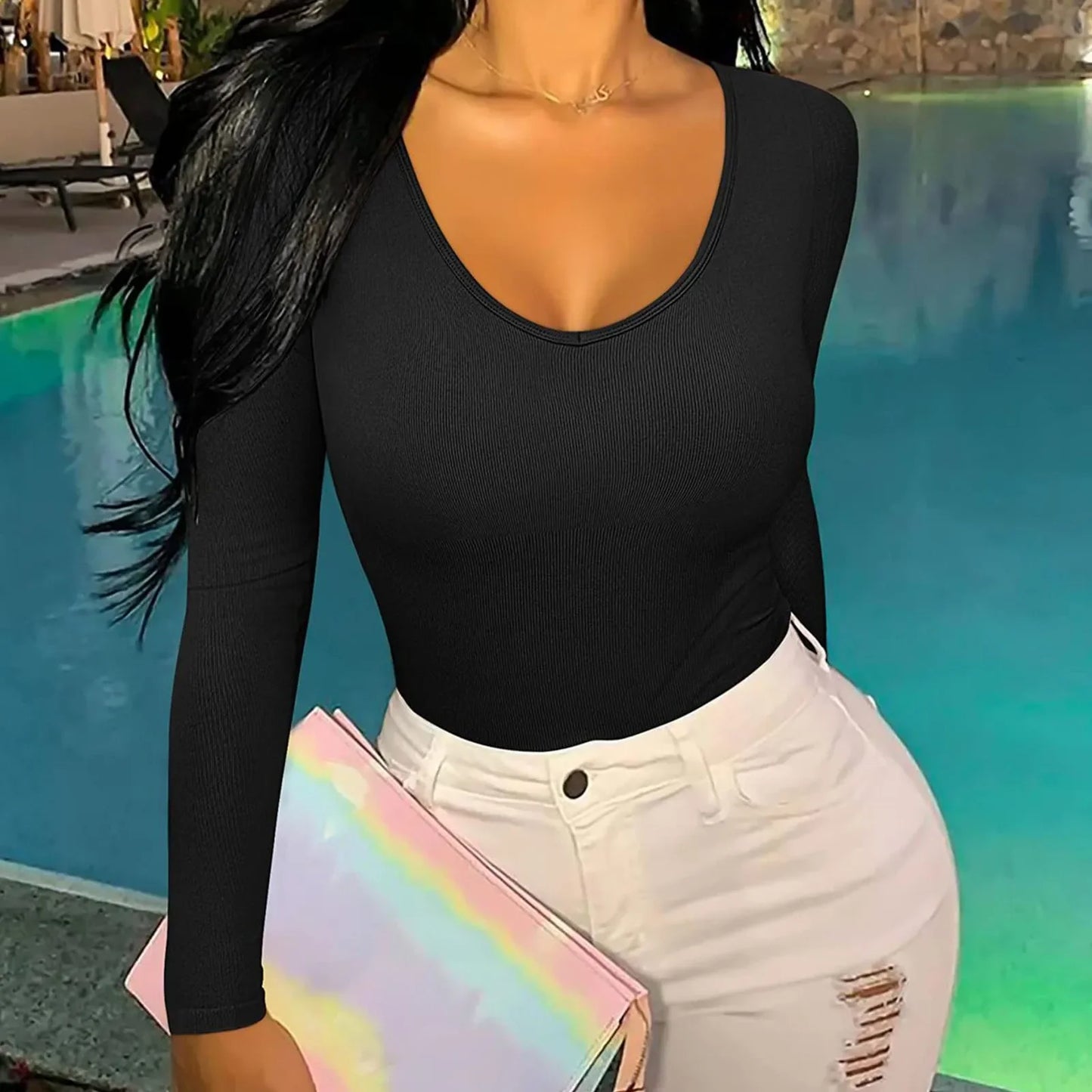 Woman Clothing Women'S Sexy Knitted  Underwear Crew Neck Long Sleeve Leggings Slim Jumpsuit Bodysuit Top Ropa Mujer Juvenil