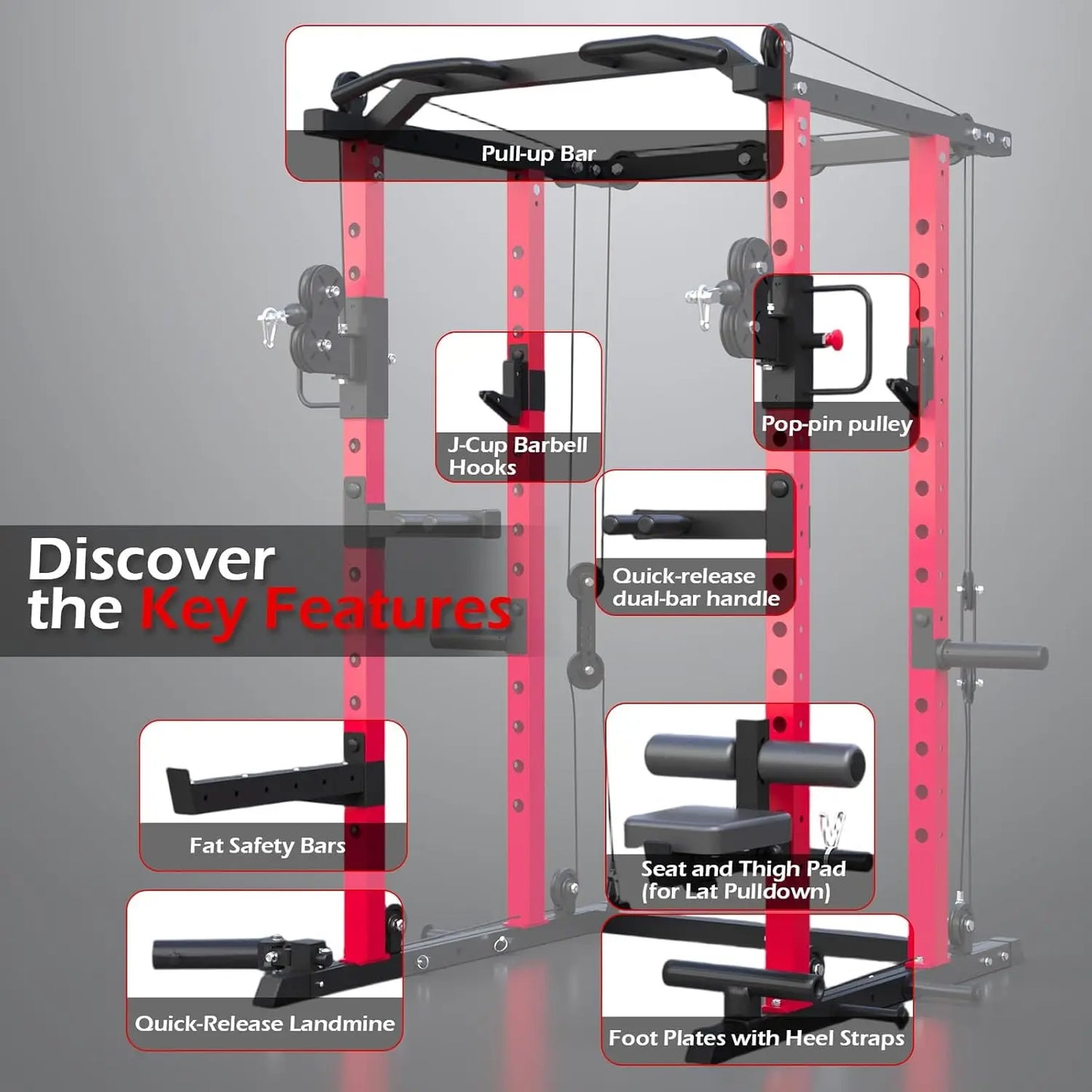 Power Rack with LAT Pulldown & Dual Pulley, 2000lbs Squat Rack for Home Gym, All-in-One Strength Training Cage with, Custom