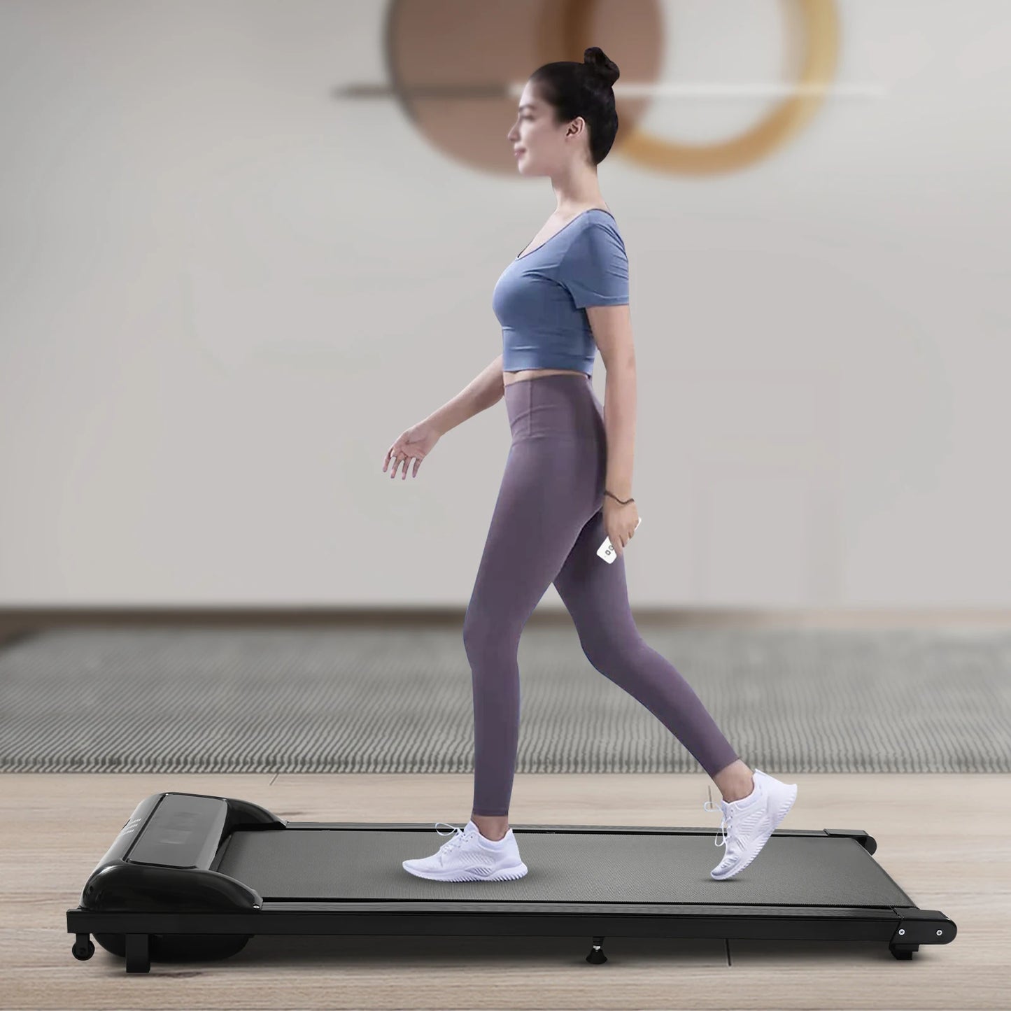 Under Desk Treadmill for Home Office, 2.25HP Quiet Portable Walking Jogging Machine with LED Display, Remote Control, 1-6km/h Speed, 100kg/220.46lbs Capacity, No Assembly Required, Easy Storage Under Bed