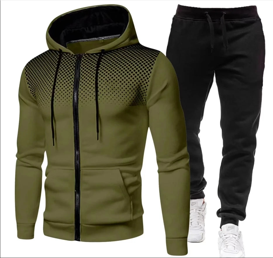 Fashion Print Tracksuit for Men Zipper Hooded Sweatshirt and Sweatpants Two Pieces Suits Male Casual Fitness Jogging Sports Sets