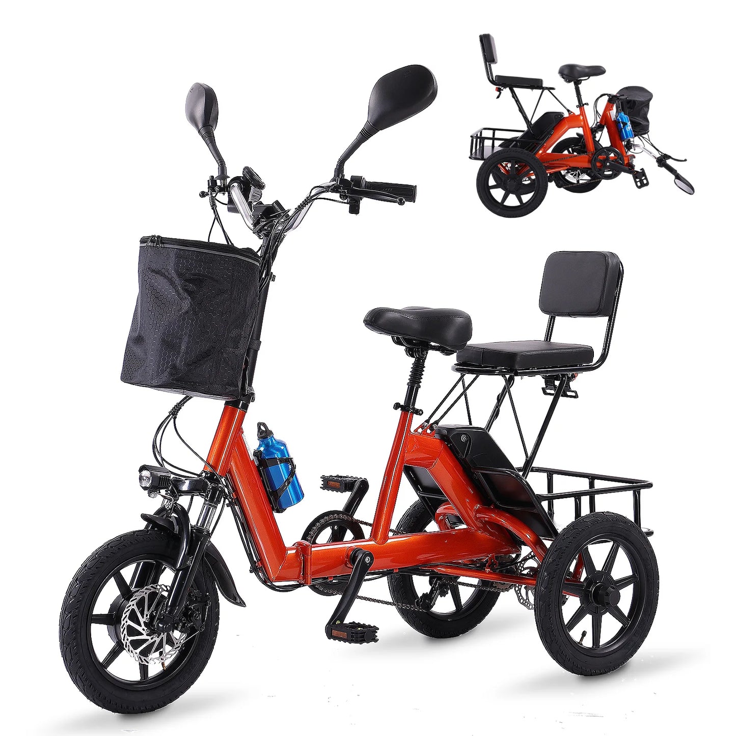 Electric Tricycle for Adults Foldable, 350W Electric Trike, Folding Trike Ebike, 3 Wheel Bikes for Adults 480Wh Removable Batter