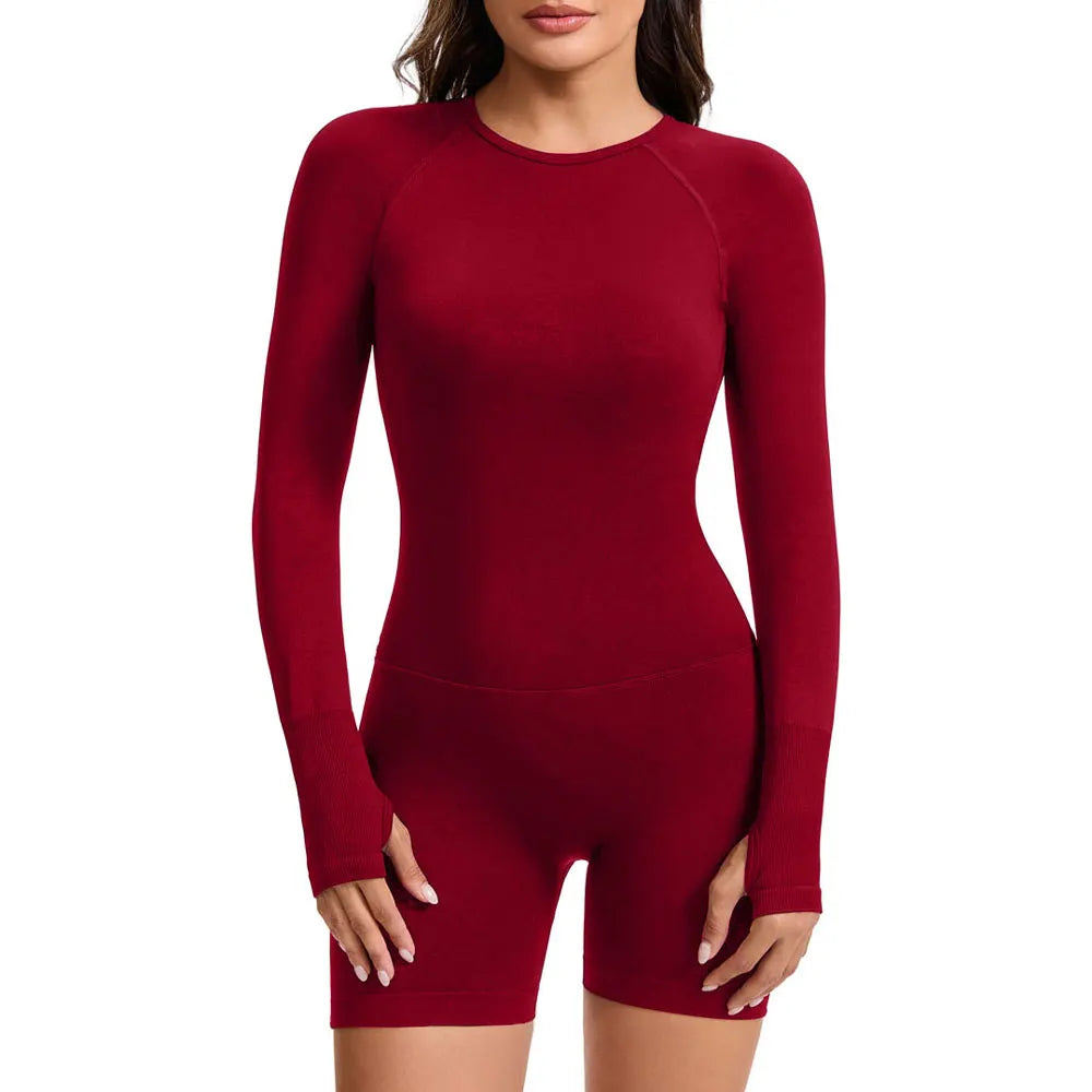 NCLAGEN Long Sleeve One Piece Gym Clothes Women Yoga Playsuit Open Back Fitness Workout Jumpsuit Backless Set Siamese Sportswear
