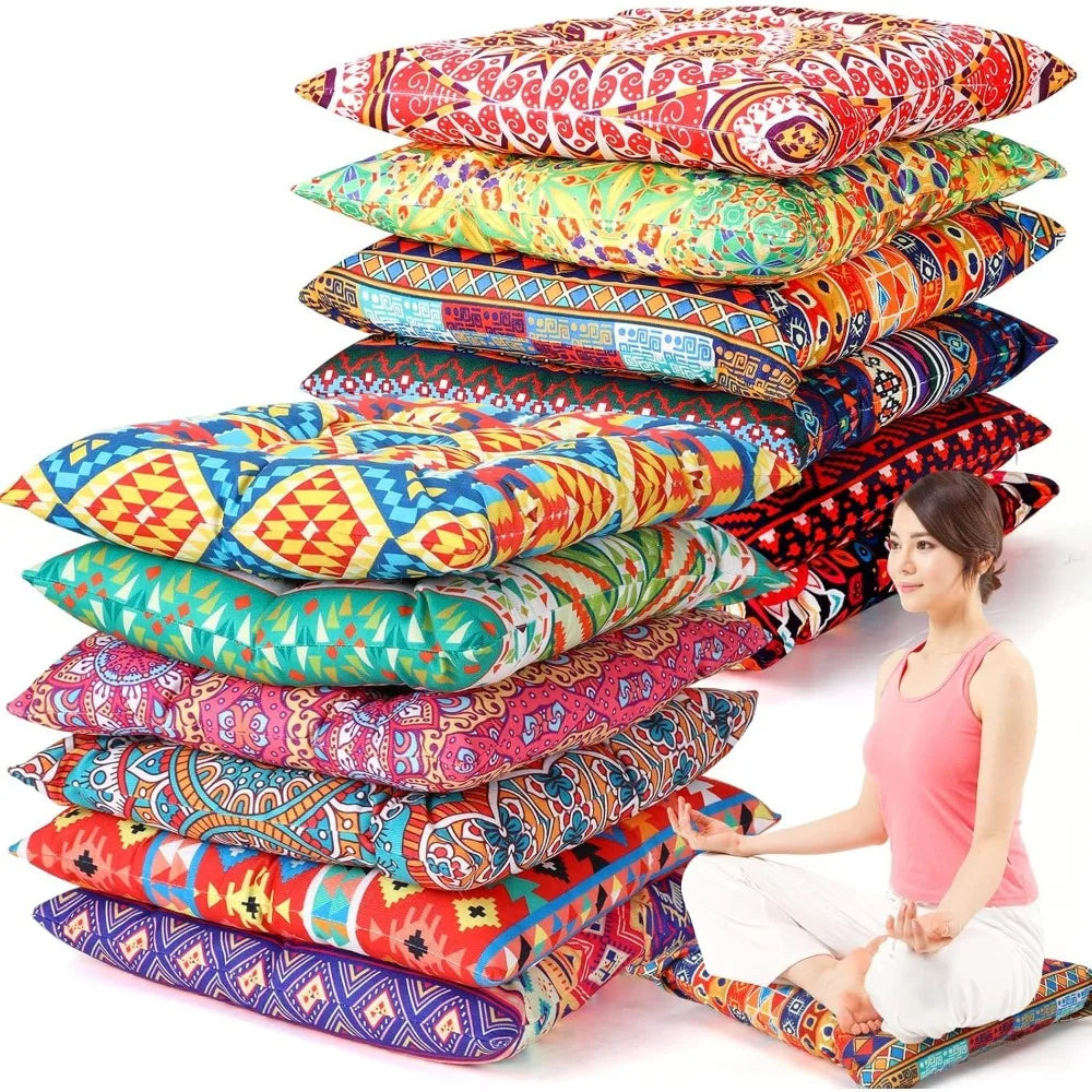 Nuogo 12 Pcs Bohemian Floor Cushions Bulk 15 Inch Boho Floor Sitting Meditation Pillows Yoga Mandala Meditation Pouf for