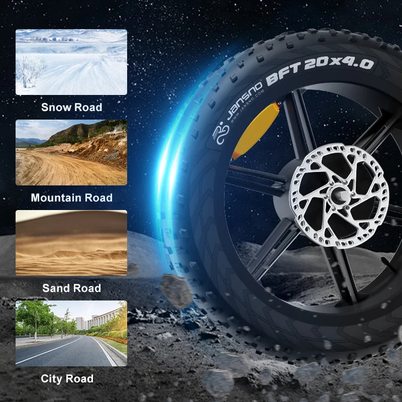 750W brushless DC adult electric bicycle, 48V 14Ah detachable battery 5-speed 20 "x 4.0mm thick tires suitable adult riding mult