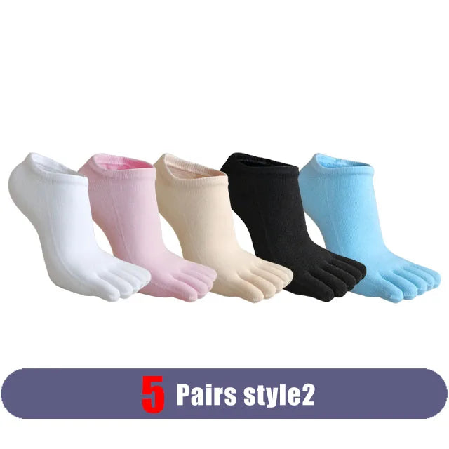 5 Pairs Woman Girl Toes Socks Ankle Cotton Bright Color Fashions Striped Love Cute Sweat-Absorbing  Low Cut Five Finger Socks