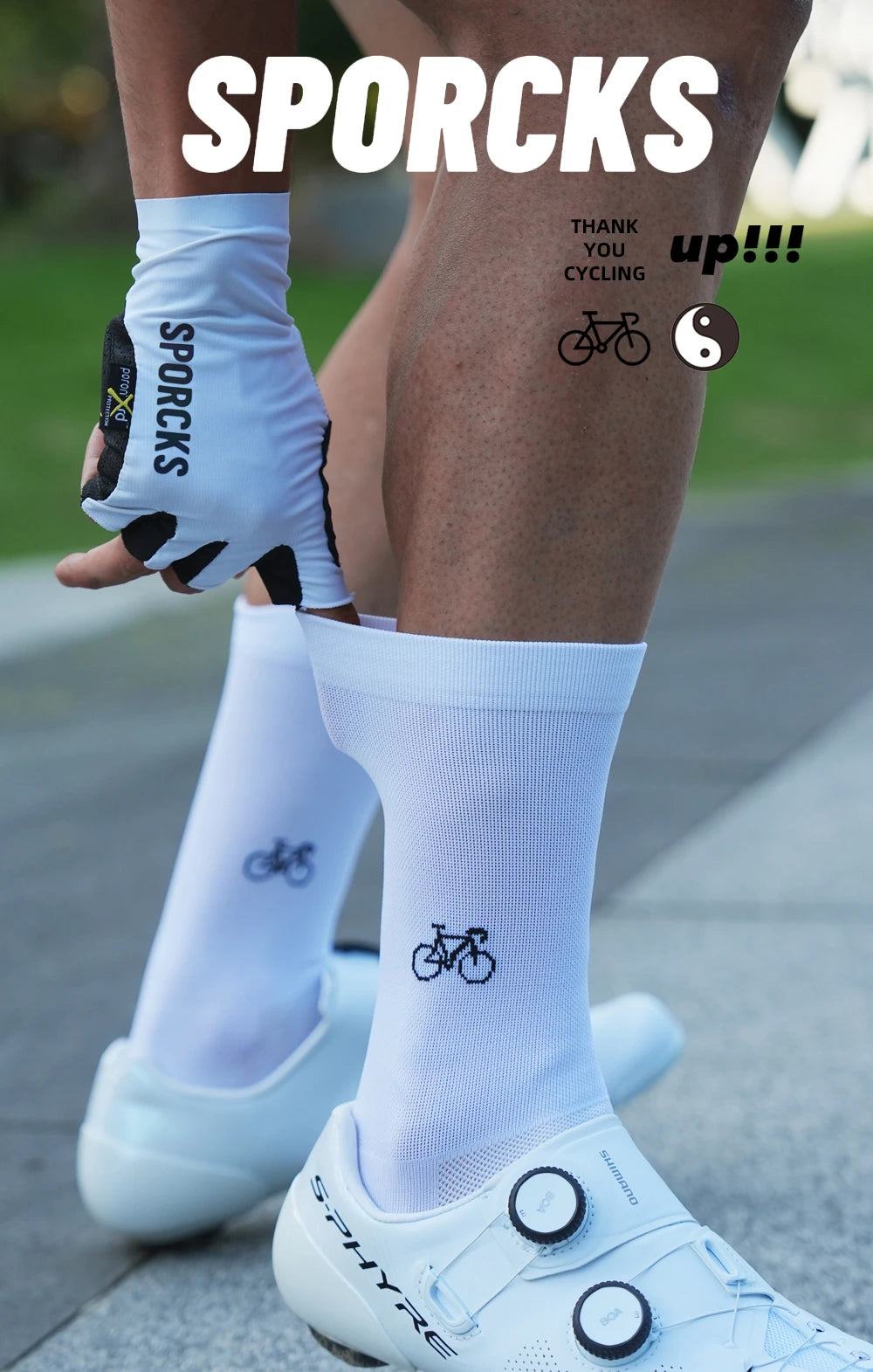 Sporcks Bicycle Pattern Cycling Socks Spring and Summer Men's and Women's Road Cycling Sports Trendy Breathable High-Elastic Wear-Resistant Mid-Calf Socks