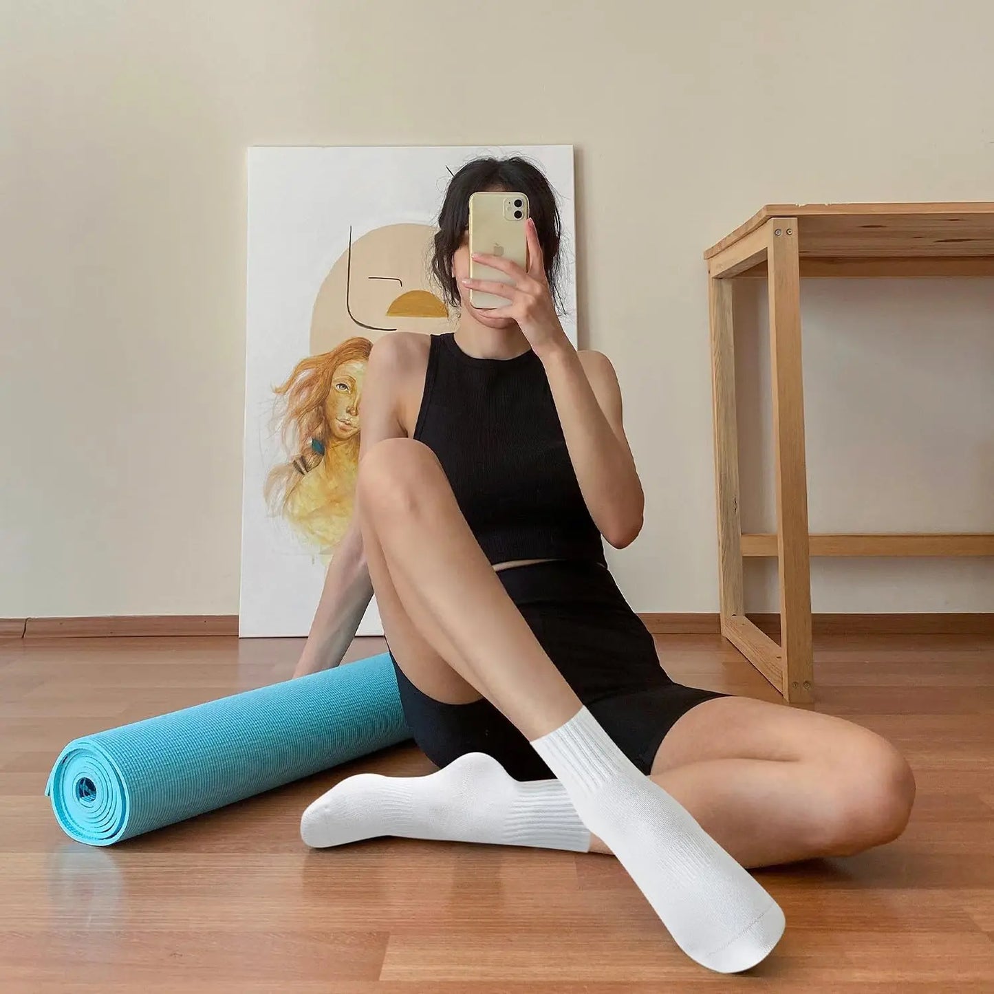 4-6 pairs of women's yoga socks, solid color midsole anti slip grip yoga Pilates ballet socks