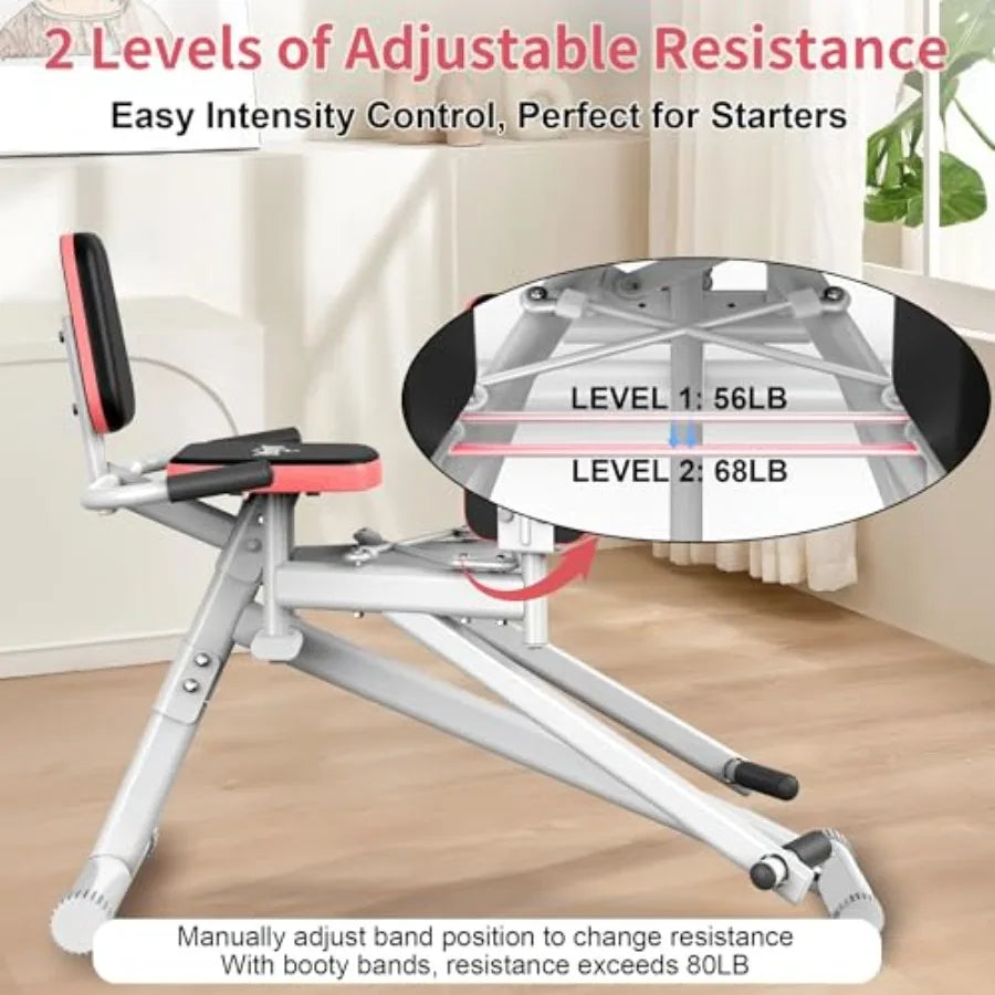 Hip Abductor Machine for Home Gym with Booty Resistance Band Compact Glute Machine and Leg Exercise Equipment with 2Level Adjus