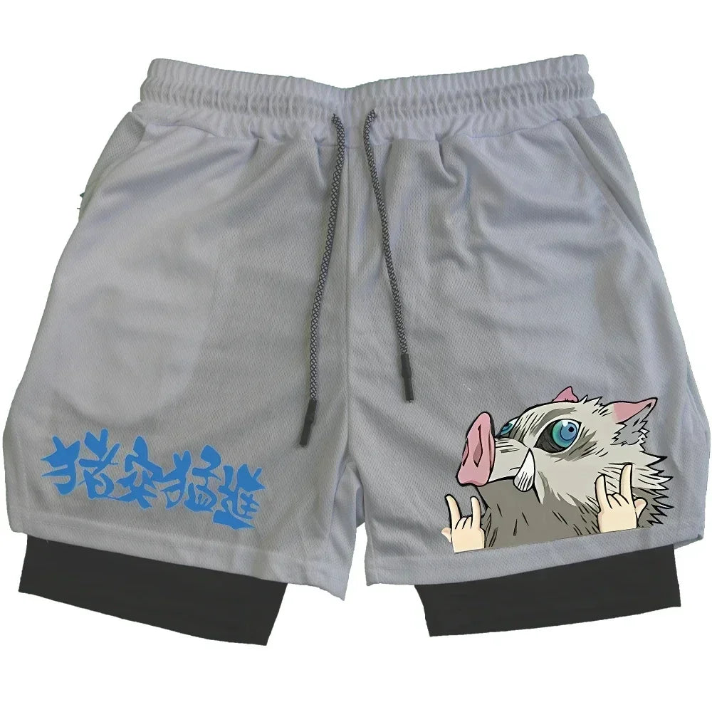 Outdoor Jogging Fitness Shorts Men's Printed Performance Double Layer Shorts Gym Workout Training Pants M-3xl