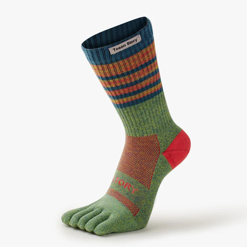 2025 Cotton Men's Sports Five Finger Socks Sweat Absorption Anti-odor Autumn Winter Towel Base Terry Long Tube Split Toe Socks