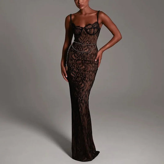 Women's Clothing 2025 New Lace Camisole Fashionable Temperament Dress Long Skirt Off Shoulder Slim Fit Dress Summer Dress Dress