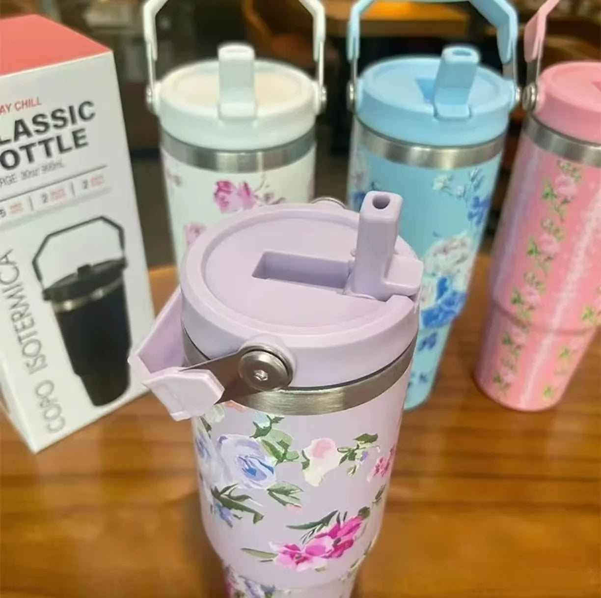 Sports Season Colorful 304 Stainless Steel Insulated Cold & Heat Retention Vacuum Cup 30oz, Handheld Car Cup 30o