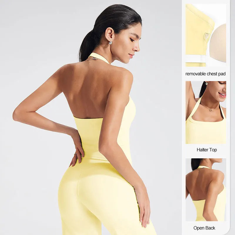 NCLAGEN Yoga Halter Top Women With built in bra Gym Clothes Open Back Buttery-soft Breathable Running Tank Fitness Pilates Vest