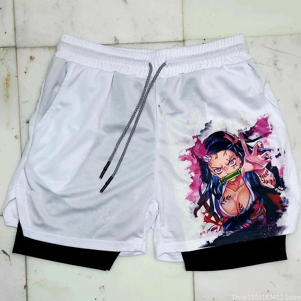 Outdoor Jogging Fitness Shorts Men's Printed Performance Double Layer Shorts Gym Workout Training Pants M-3xl