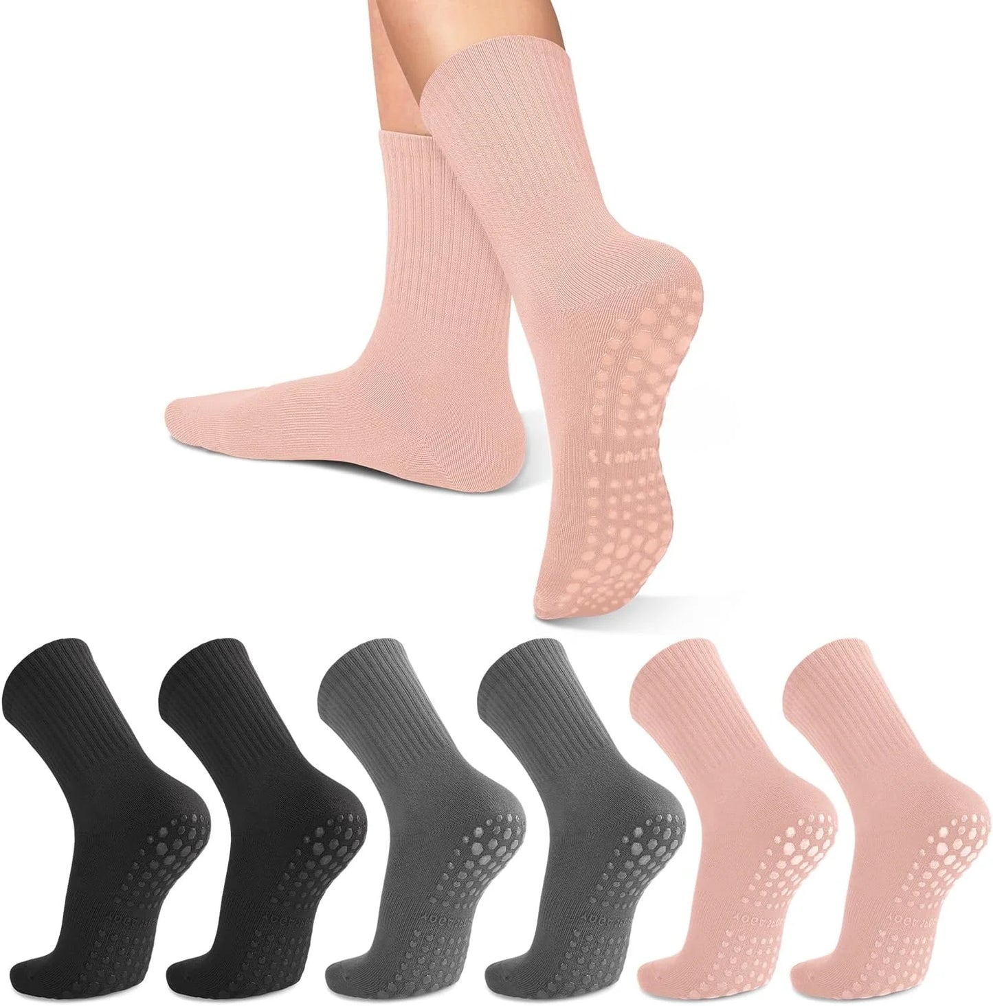 4-6 pairs of women's yoga socks, solid color midsole anti slip grip yoga Pilates ballet socks