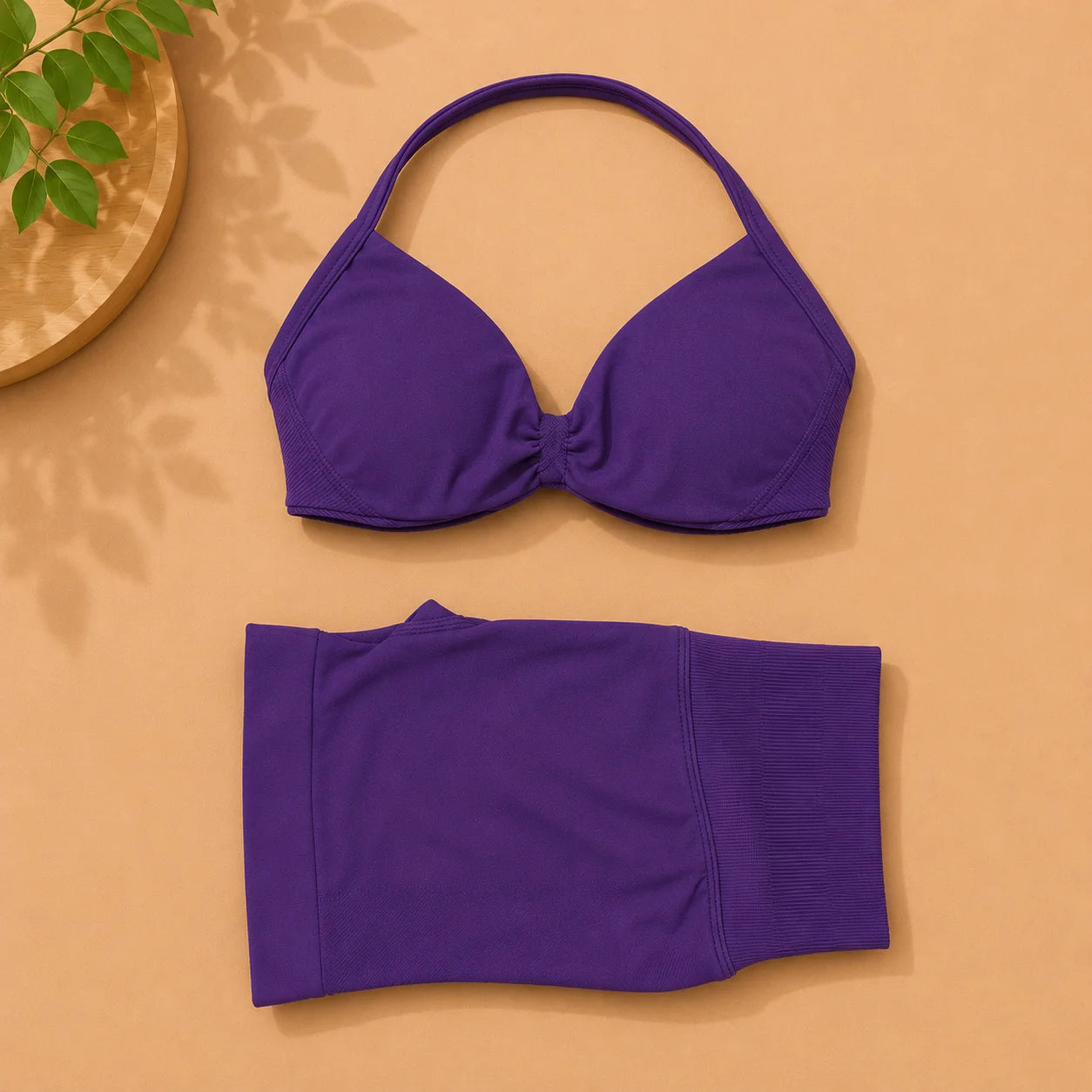 NoLogo Women 2 Piece Yoga Outfit Seamless Strappy Bra High Waist Butt Lifting Scrunch Shorts Gym Activewear