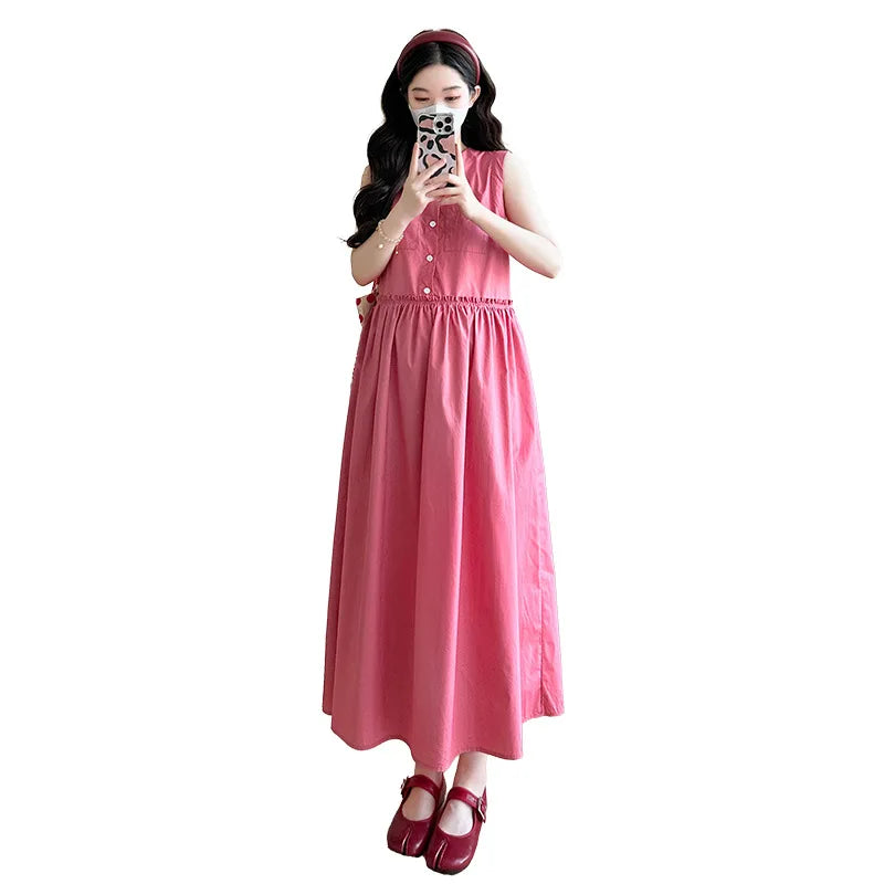 Pregnant Women's Clothing 2025 New Style Small Fresh Age Reducing Sleeveless Vest Long Skirt Loose Temperament Dress