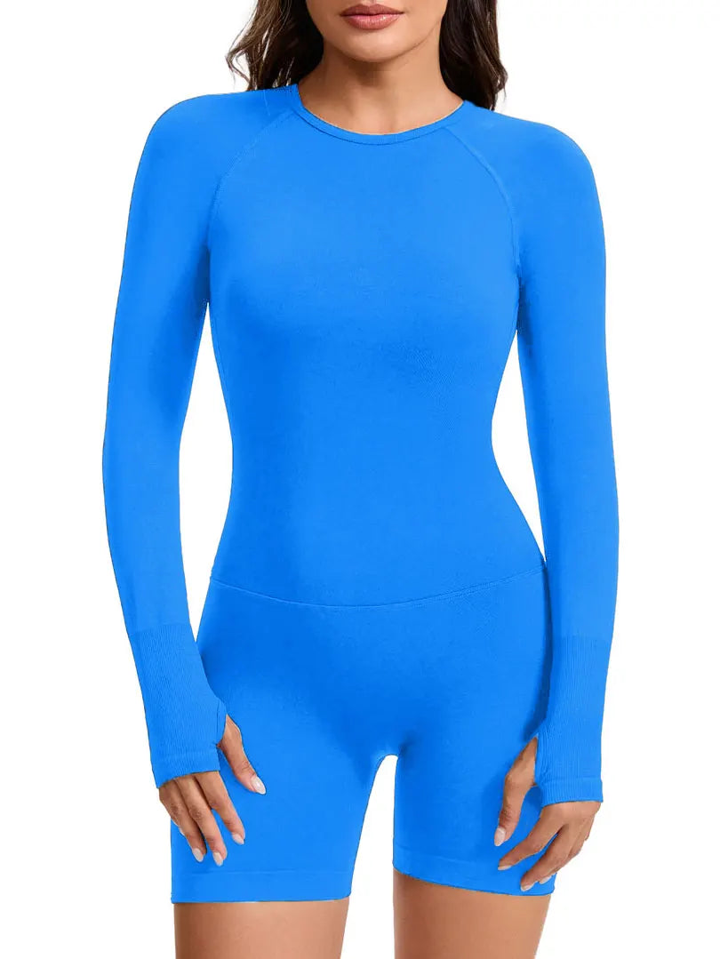 NCLAGEN Long Sleeve One Piece Gym Clothes Women Yoga Playsuit Open Back Fitness Workout Jumpsuit Backless Set Siamese Sportswear