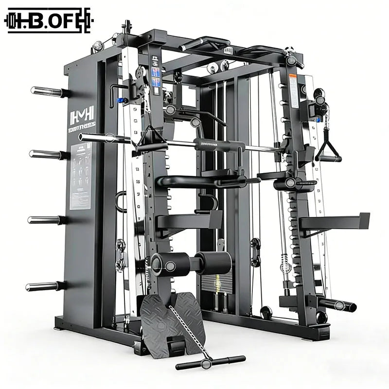 Household Multifunctional Squat Frame Set With Stainless Steel Weights Chair And Barbell Plates Commercial Gantry Smith Machine