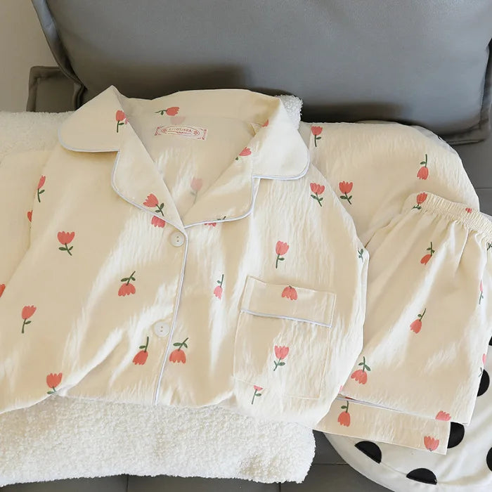 Autumn and Winter New Women's Pajamas Homewear Suit Cloud Cotton Cute Girls Loose Leisure Homewear Spring and Autumn Clothing