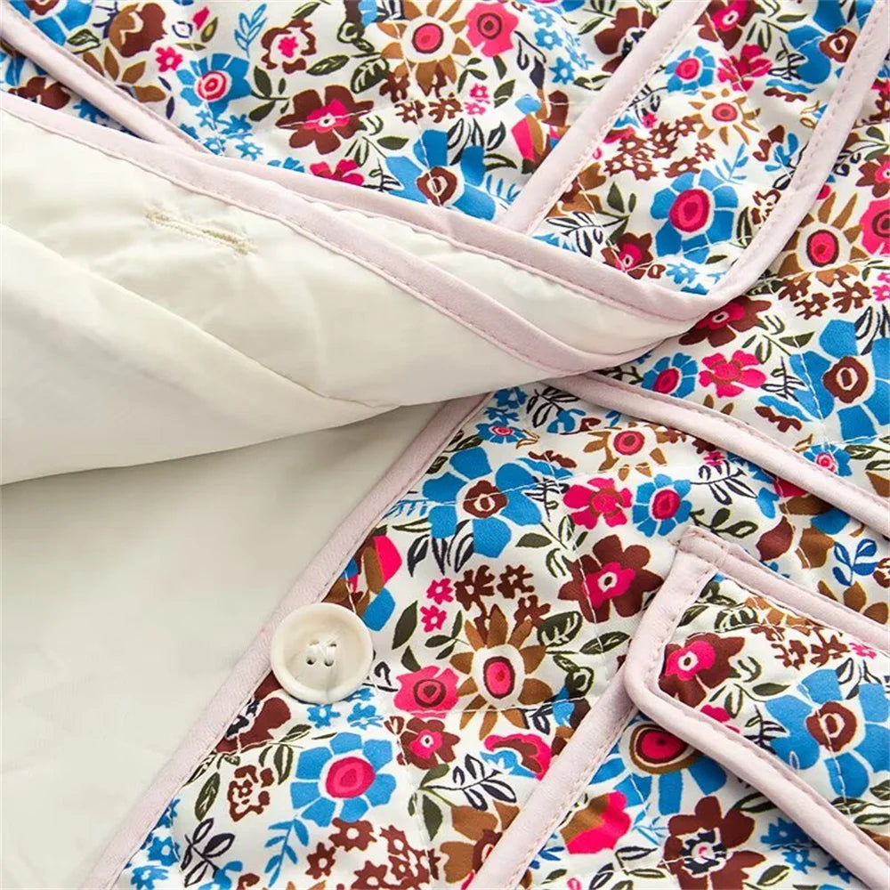 Autumn and winter women's clothing new fashion versatile retro printed warm loose cotton jacket