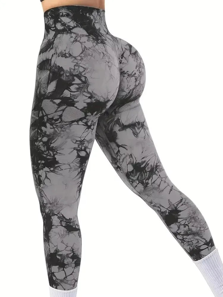 Tights Women Tie Dye Leggings High Waist Lifts Butt Tummy Control Push Up Seamless Yoga pants Ladies Workout Gym Clothing