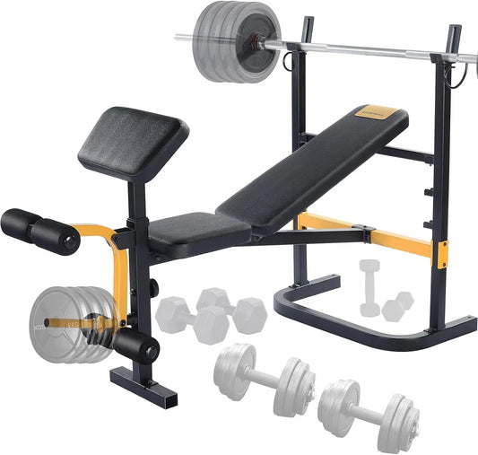 Adjustable Weight Bench Press Set with Squat Rack Dual Function Leg Exercises Preacher Curl Rack Pad Strength Training for Home