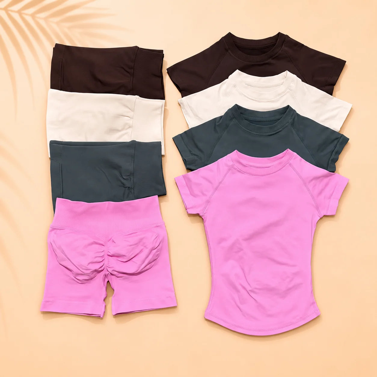NoLogo Women Seamless Workout Set Short Sleeve Compression Top High Waist Scrunch Leggings Fitness Activewear Suit