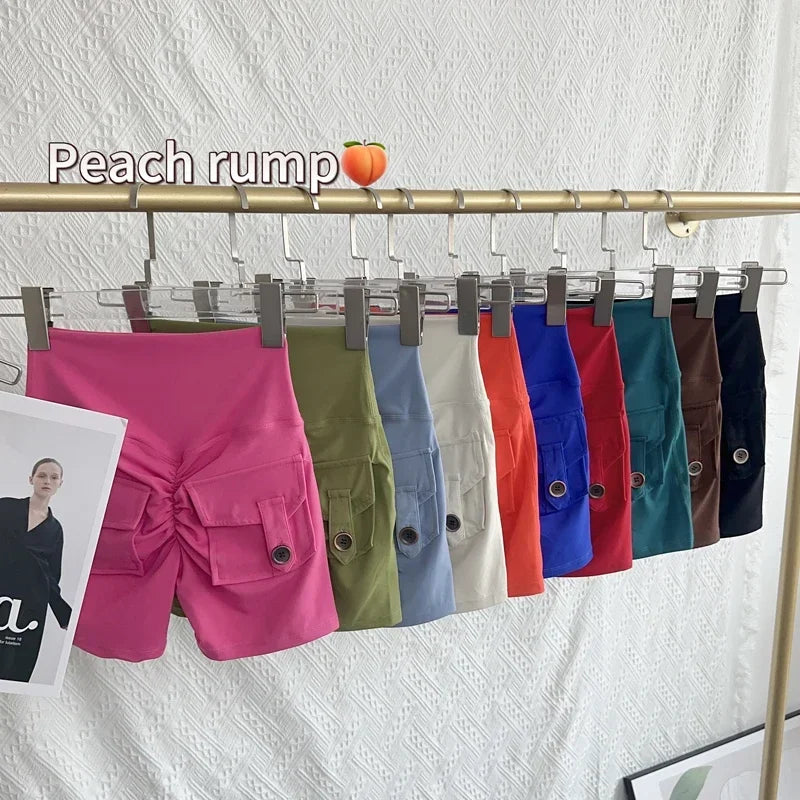Nude High Waist Peach Butt Sport With Pocket Yoga Shorts Leggings Quick Drying Gym Training  Cycling Outdoor sports Shorts