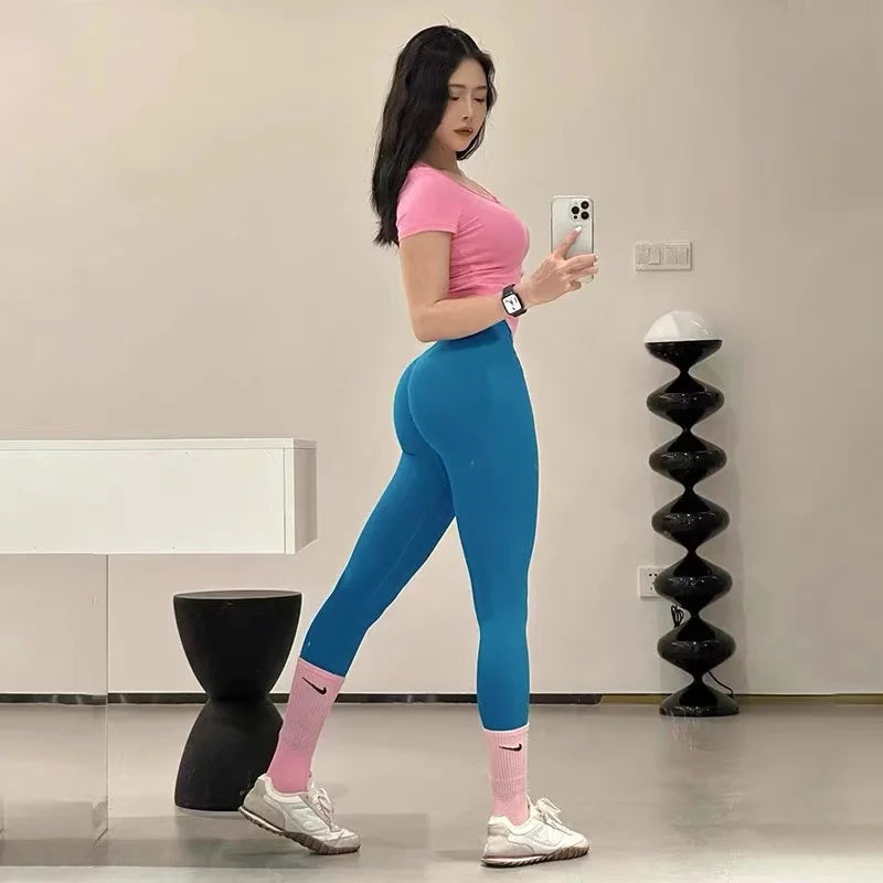 Seamless High Waisted Leggings Sport Through Yoga Hip Lifting Gym Running Quick Dry Pants Scrunch Butt Pants