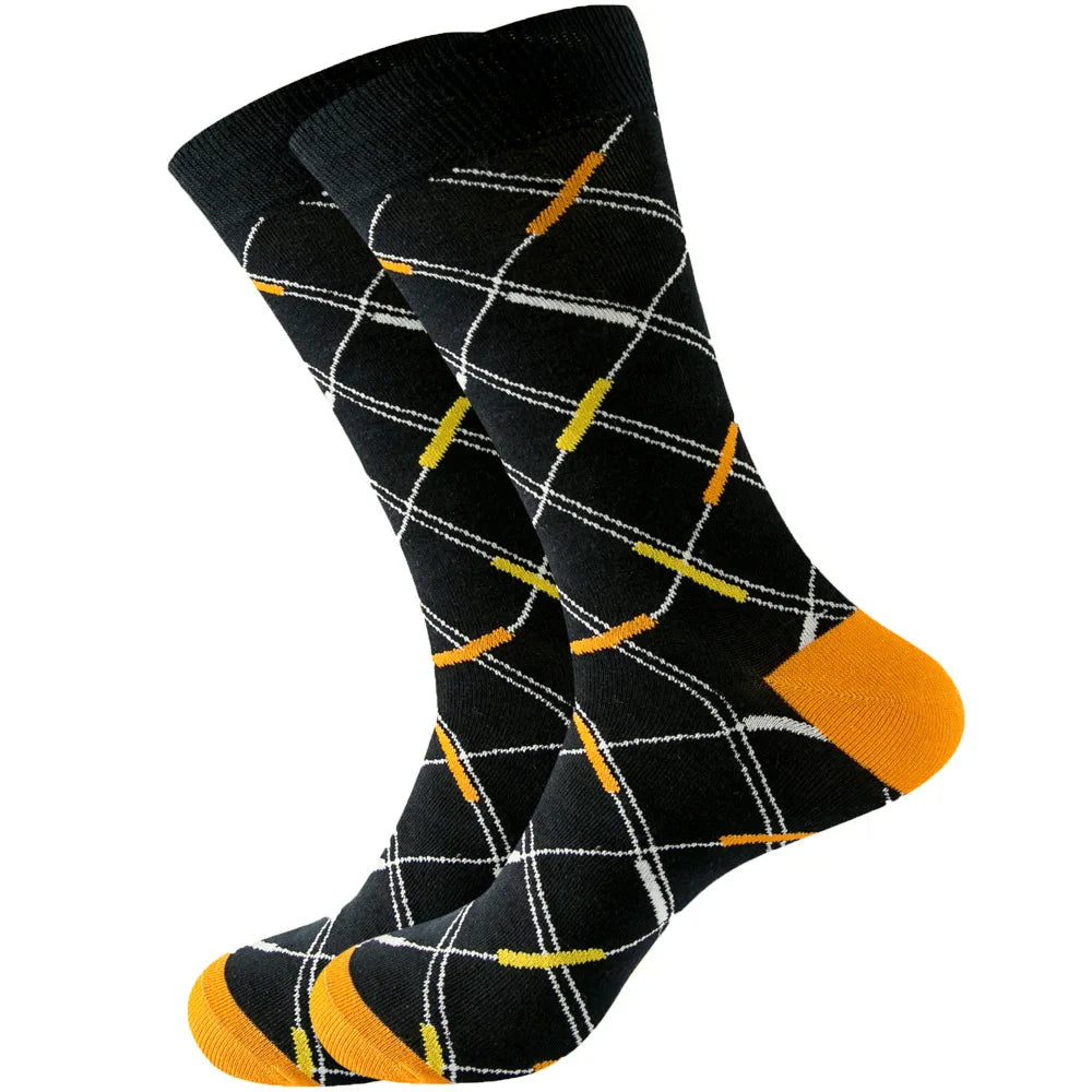 Men's Happy socks Colorful striped women's socks High quality checkered diamond geometry Harajuku combed cotton socks gift socks