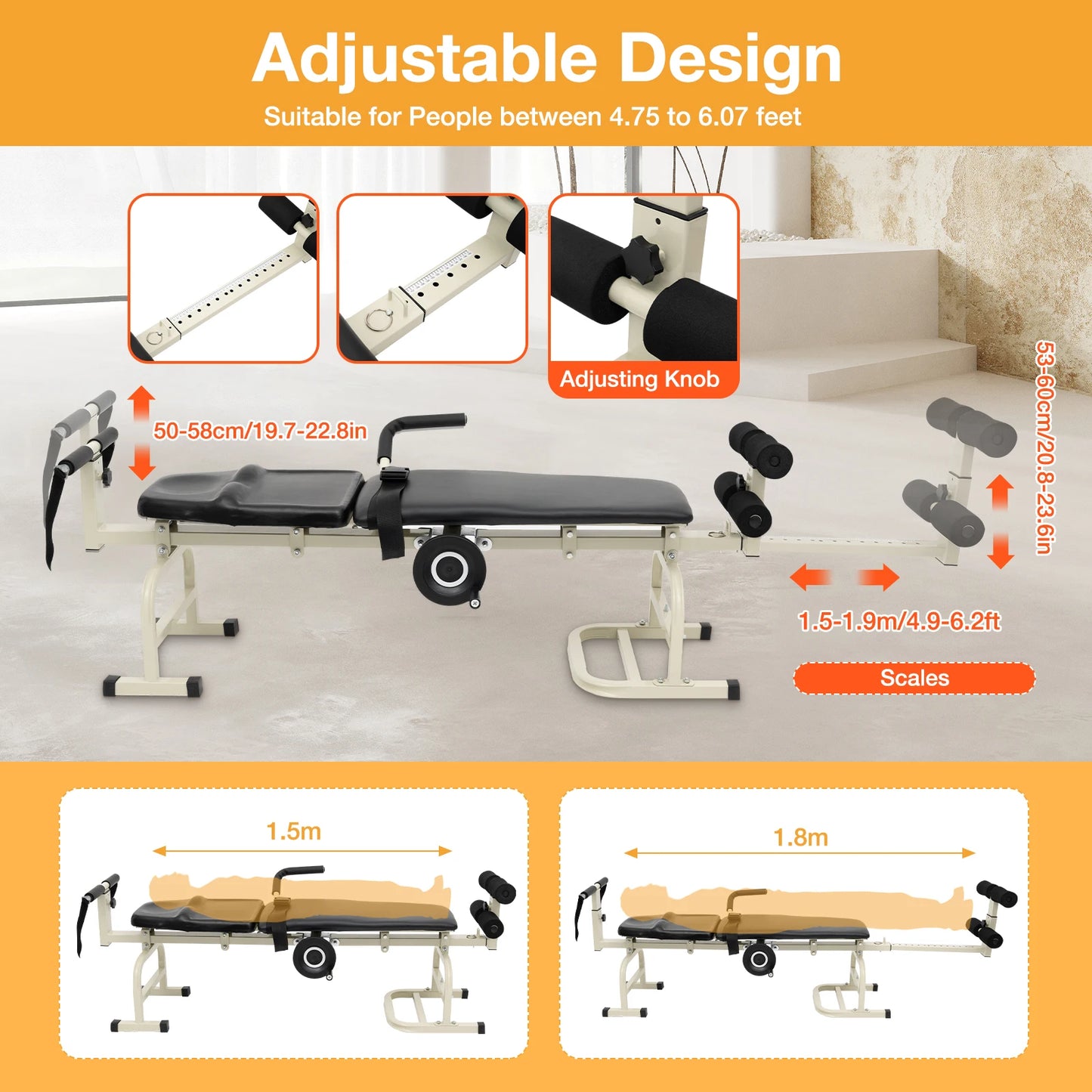 Multi Functional Portable Body Stretcher For Cervical And Lumbar Traction Bed, Suitable For Heights Of 1.45-1.85 Meters